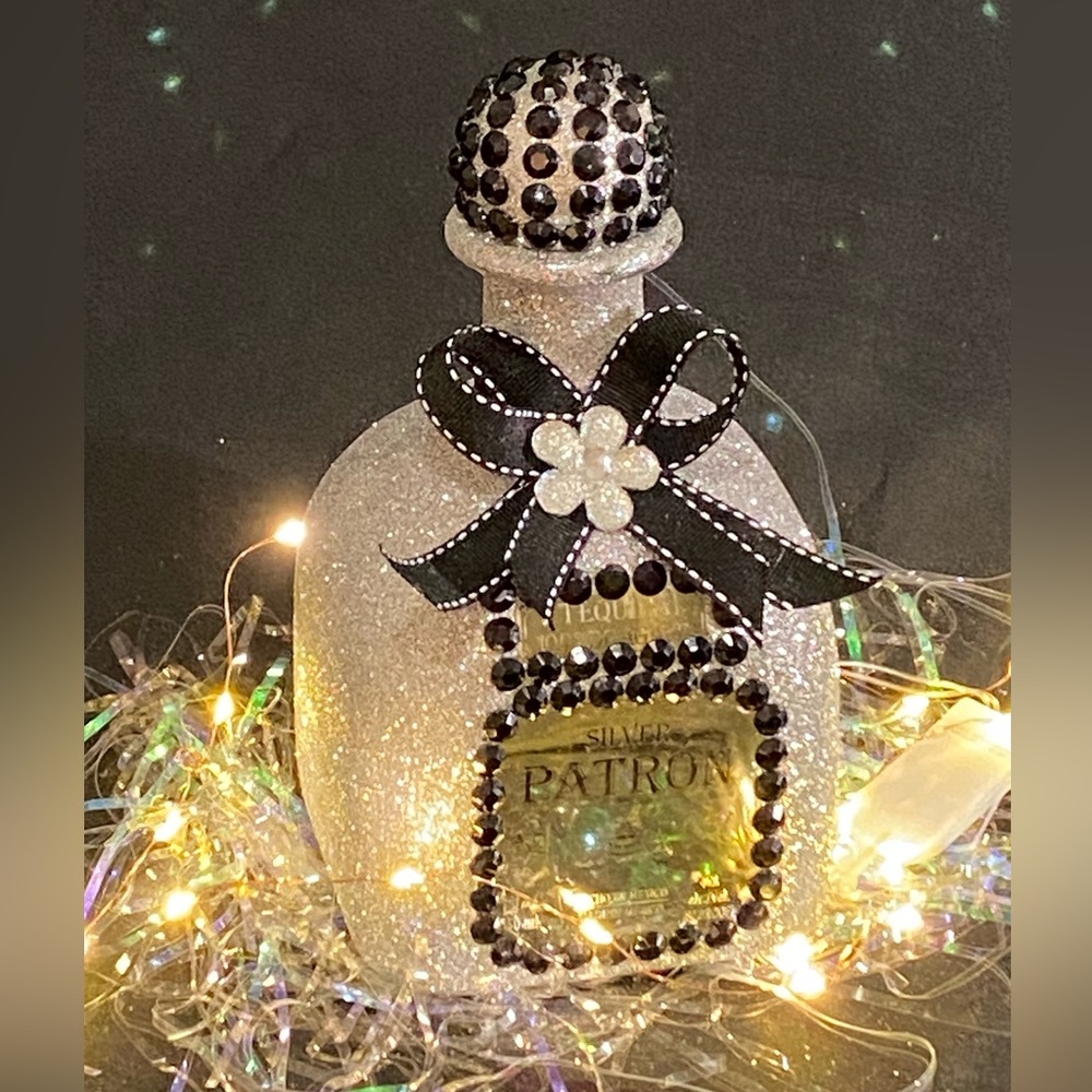 Bling Glittered Tequila Bottle Decor -handmade (SILVER)